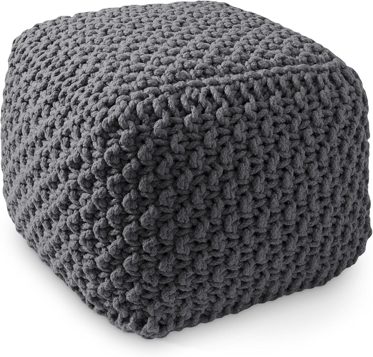 Casafield Square Pouf Ottoman, Dark Gray 18.5" W x 18.5" D x 14.5" H Cotton Knit Foot Stool - Boho