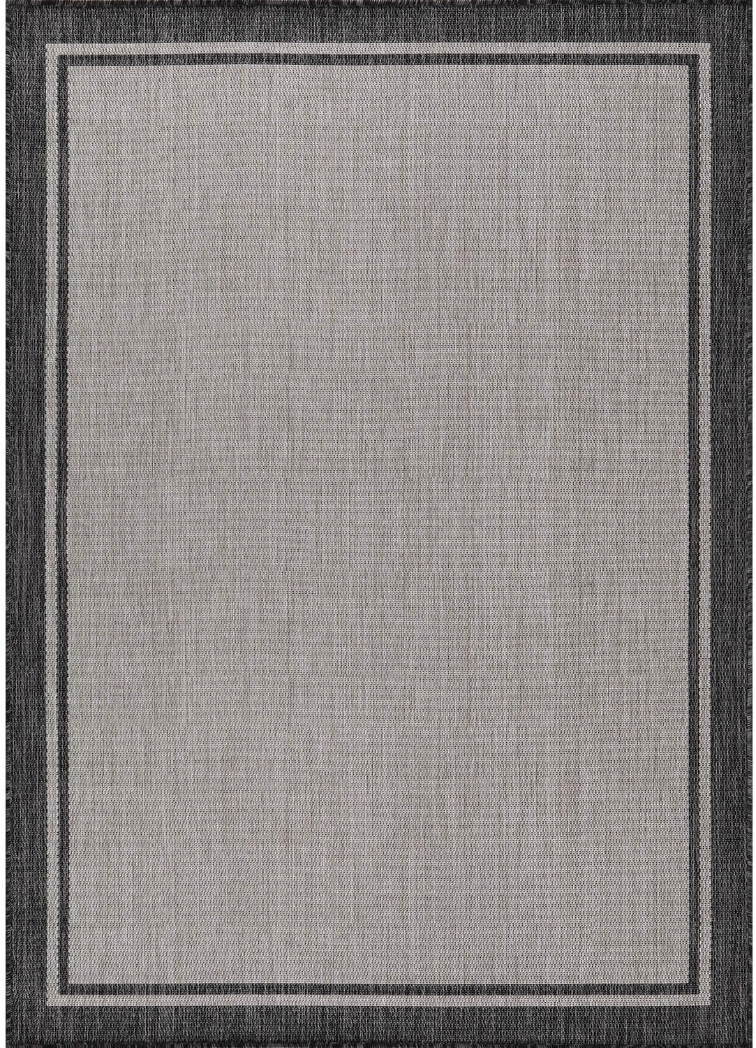 CAMILSON Indoor Outdoor Rug, 5x7 Bordered Gray Modern Area Rugs for Indoor and Outdoor Patios
