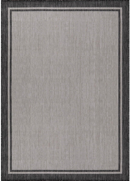 CAMILSON Indoor Outdoor Rug, 5x7 Bordered Gray Modern Area Rugs for Indoor and Outdoor Patios