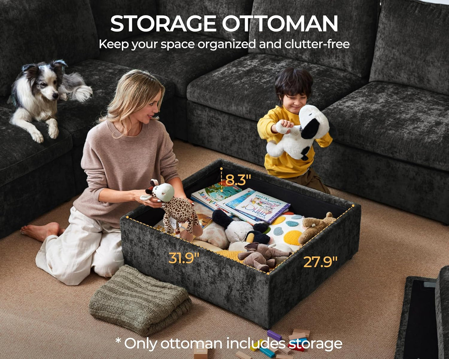 Oversized Modular Sofa Comfy Cloud Couch with Storage, Extra Deep Plush Sectional Sofa Set for