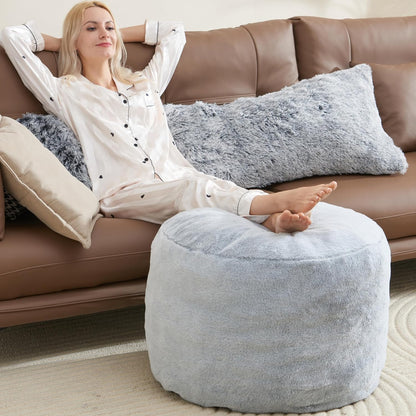 Boho Ottoman Living Room Furniture 26"x18" Large Round Ottomans Pouf Couch Foot Rest Grey Pouf