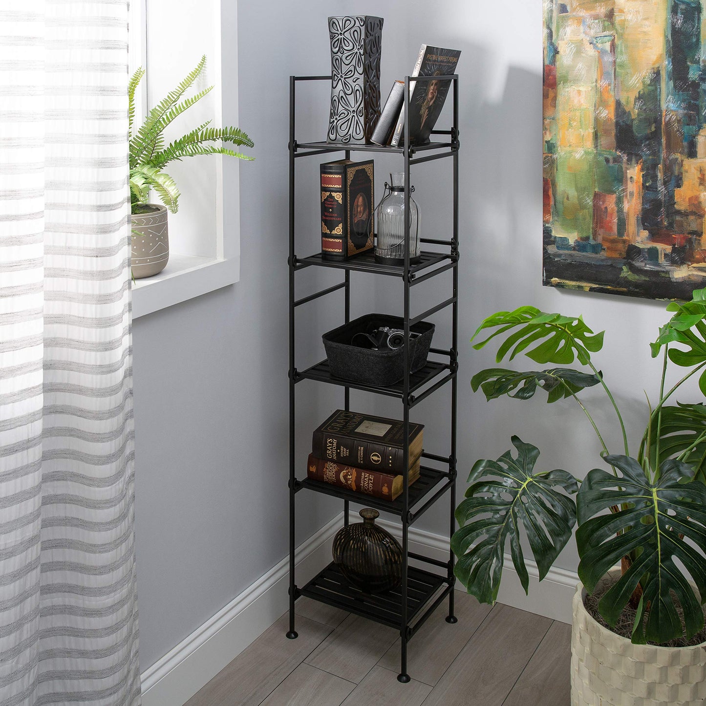 Organize It All 5 Tier Square Freestanding Shelf Unit for Bedroom, Bathroom, or Home Storage and