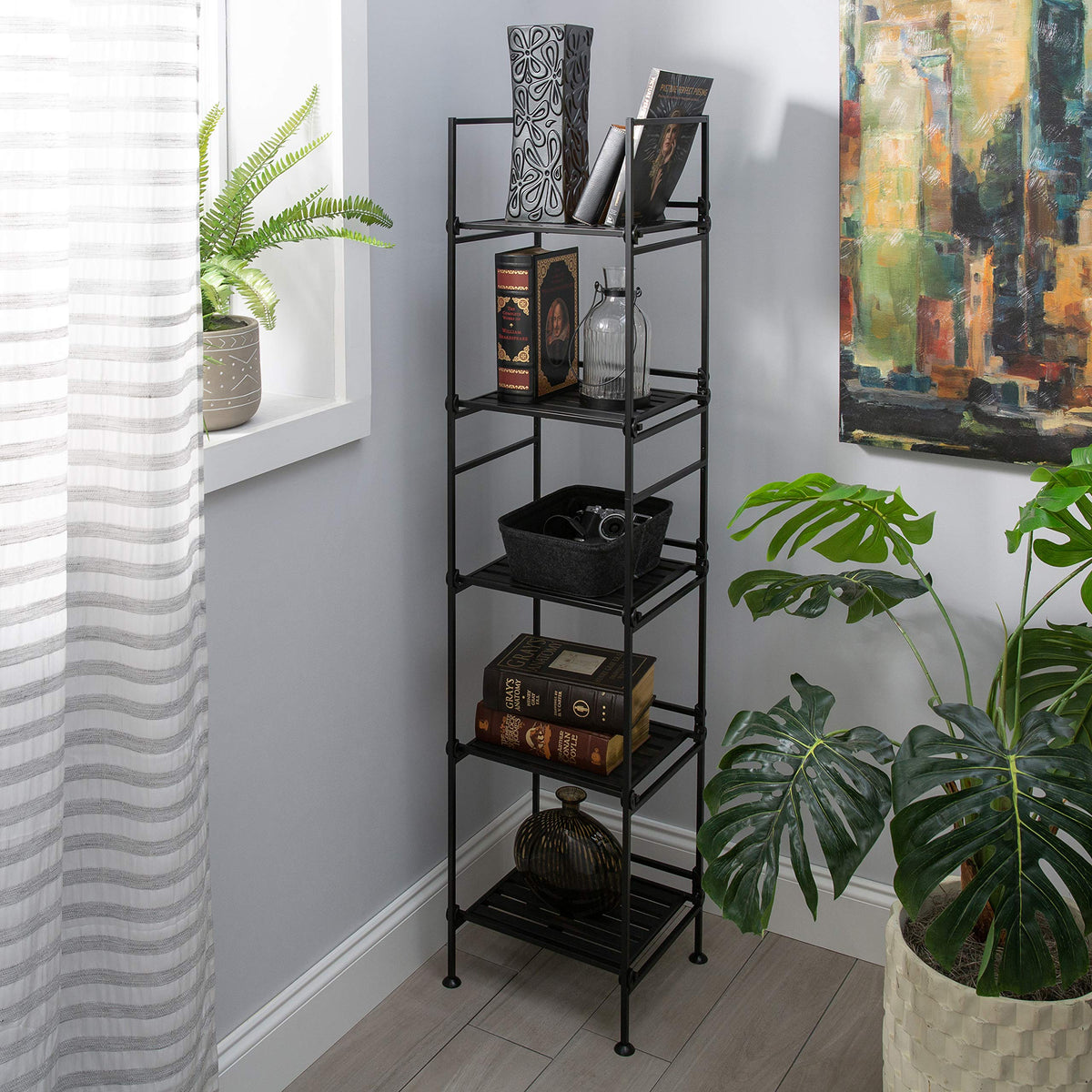 Organize It All 5 Tier Square Freestanding Shelf Unit for Bedroom, Bathroom, or Home Storage and