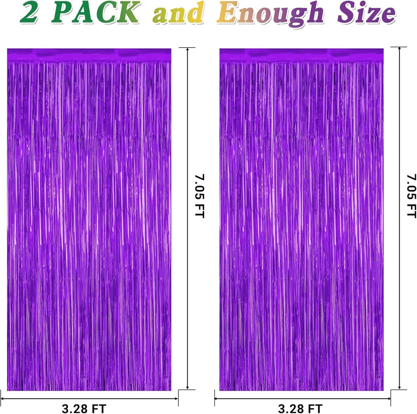 2 Pack Backdrop Curtains, 3.28 FT x 7.05 FT Purple Tinsel Backdrop, Metallic Purple Backdrop Fringe