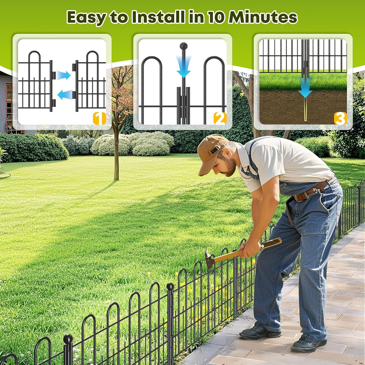 10 Panels Decorative Garden Fence with U-Shape, 11.81in (H) X 16.42ft (L) Dog Fence Outdoor for