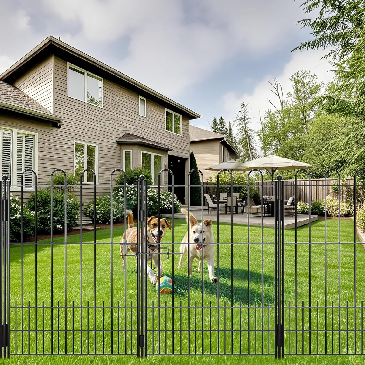 10 Panels Decorative Garden Fence with U-Shape and Latch Gate, 39.51 in(H) X 23.08 ft(L) Dog Fence