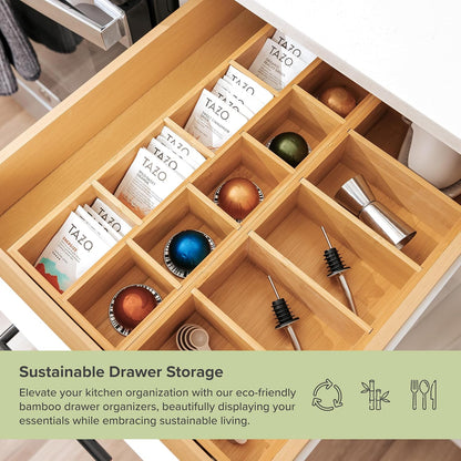 Premium Utensils and Tea Bag Drawer Organizers – 14-Compartment Design with Removable Dividers