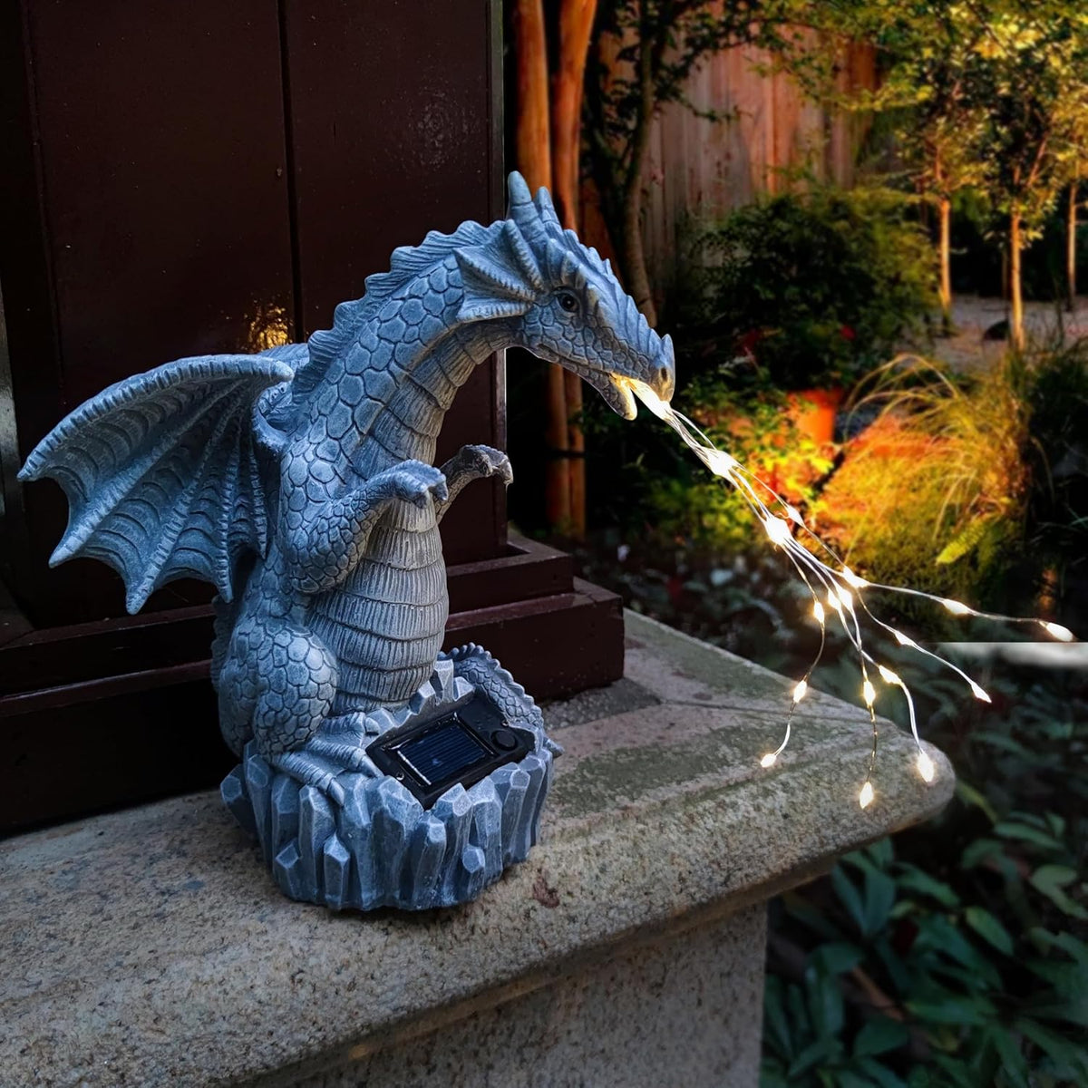 Dragon Solar Garden Statues Outdoor Decoration with LED Light Strings,Dragon Figurine Solar Lights