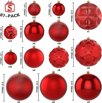 87ct Christmas Ball Ornaments Set Shatterproof Seasonal Hanging Decorations with Reusable Hand-held