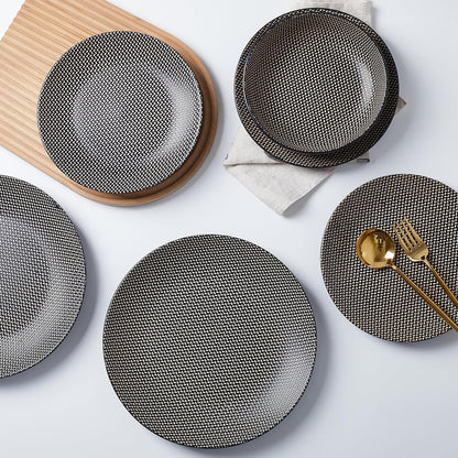 Stone Lain Daisy Stoneware 32-piece Round Dinnerware Set, Brown and Black