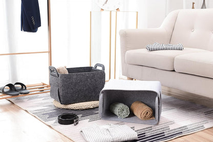 Storage Basket Felt Storage Bin Collapsible& Convenient Box Organizer with Carry Handles for Office