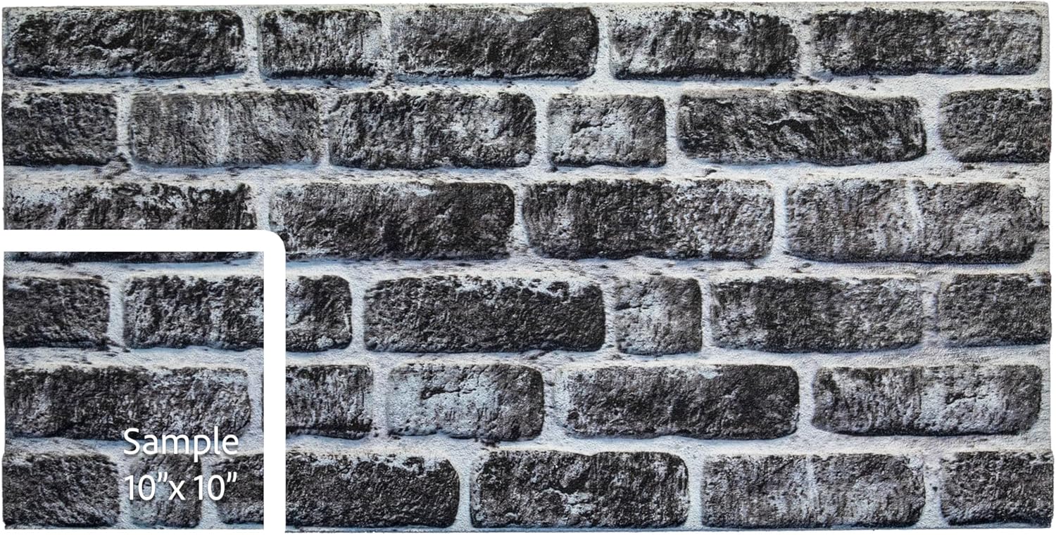 Dundee Deco 3D Wall Panels Faux Brick - Cladding, Charcoal White Stone Look Wall Paneling