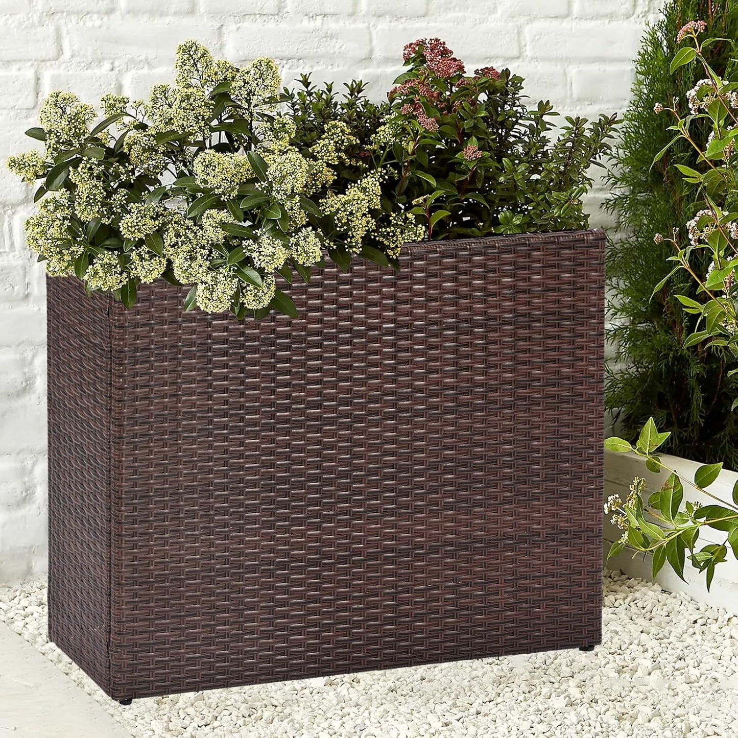 SUNNYPARK Tall Rectangular Planter with Removable Liner, All-Weather PE Rattan Large Modern