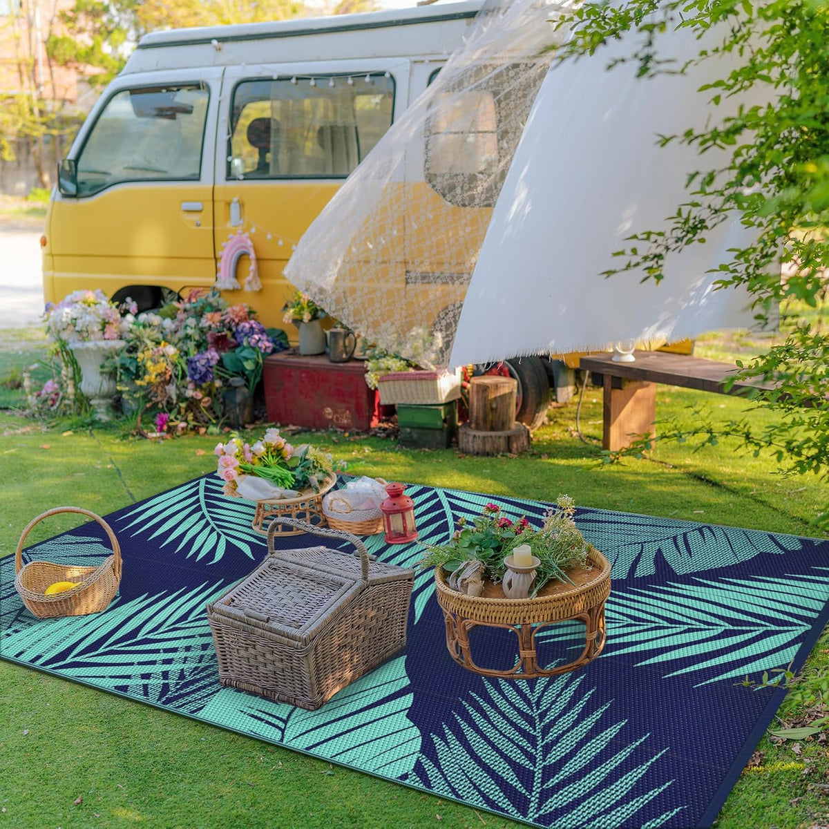 GENIMO Outdoor Rug 5' x 8' Waterproof for Patios Clearance, Reversible Outdoor Plastic Straw