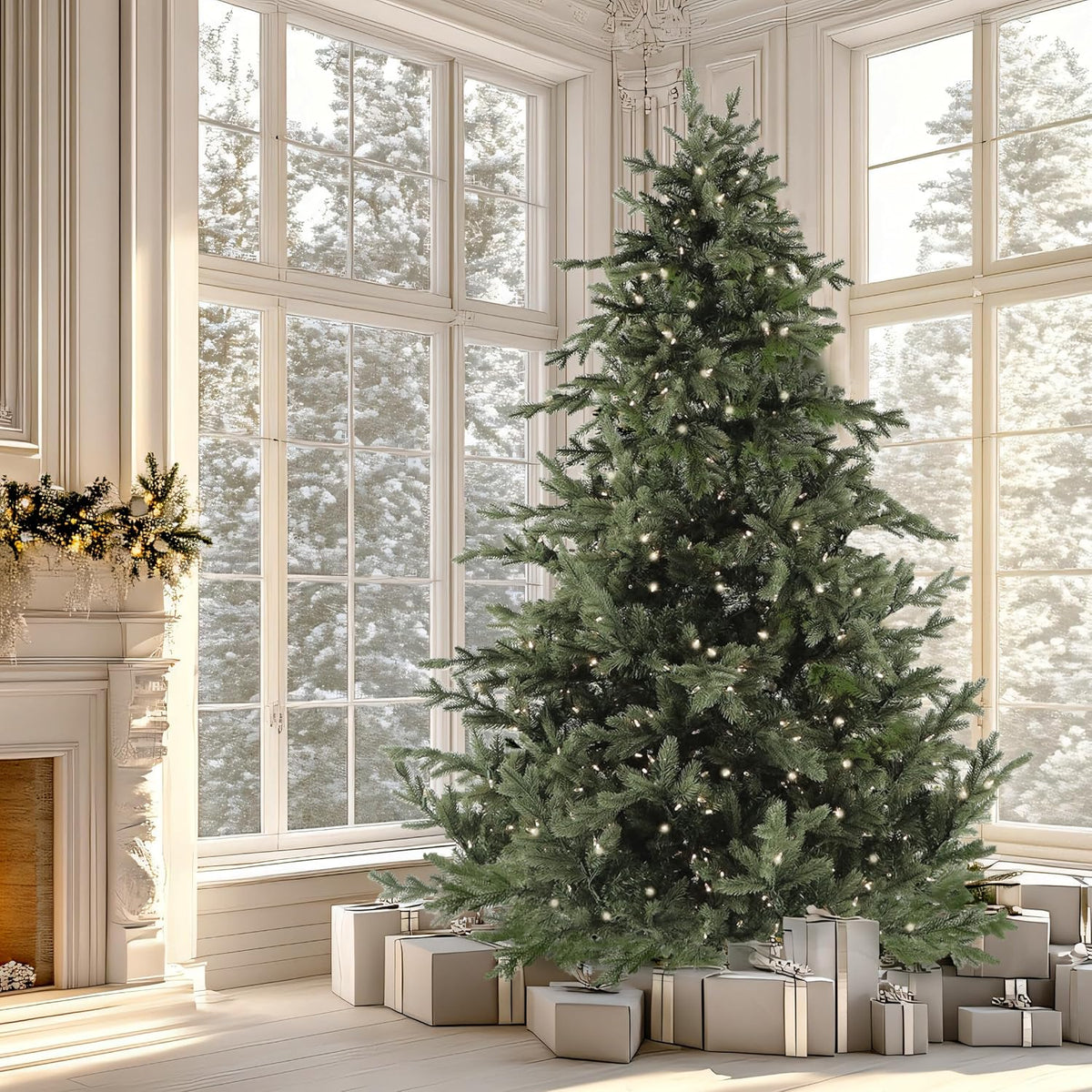 Fraser Hill Farm 12-Ft. Foxtail Pine Artificial Christmas Tree with White Incandescent Smart Lights