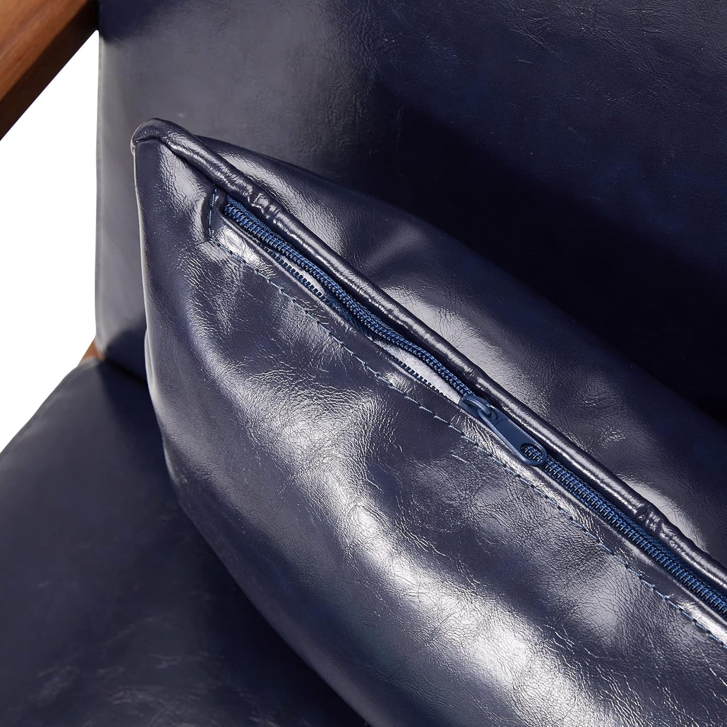 Glitzhome 2 Set Mid Century Navy Blue Accent Armchair, Single Reading Armchair PU Leather Lounge