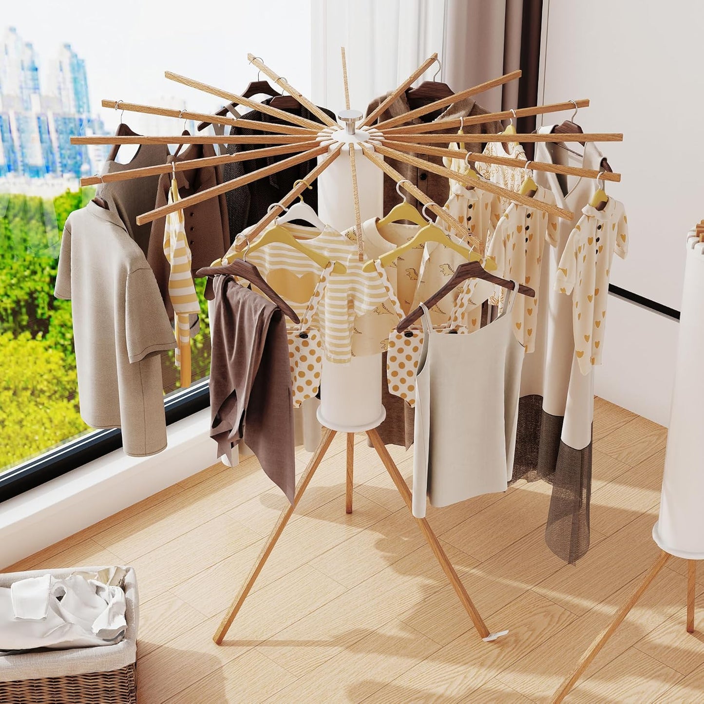 Clothes Drying Rack Tripod,Drying Rack Clothing,Laundry Drying Rack,Floor Standing,16 Wooden