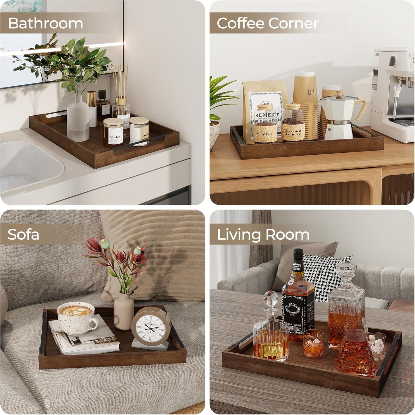 Axeman Wooden Serving Tray with Metal Handles|Ottoman Tray for Breakfast, Bed, Couch|17x13in Ash