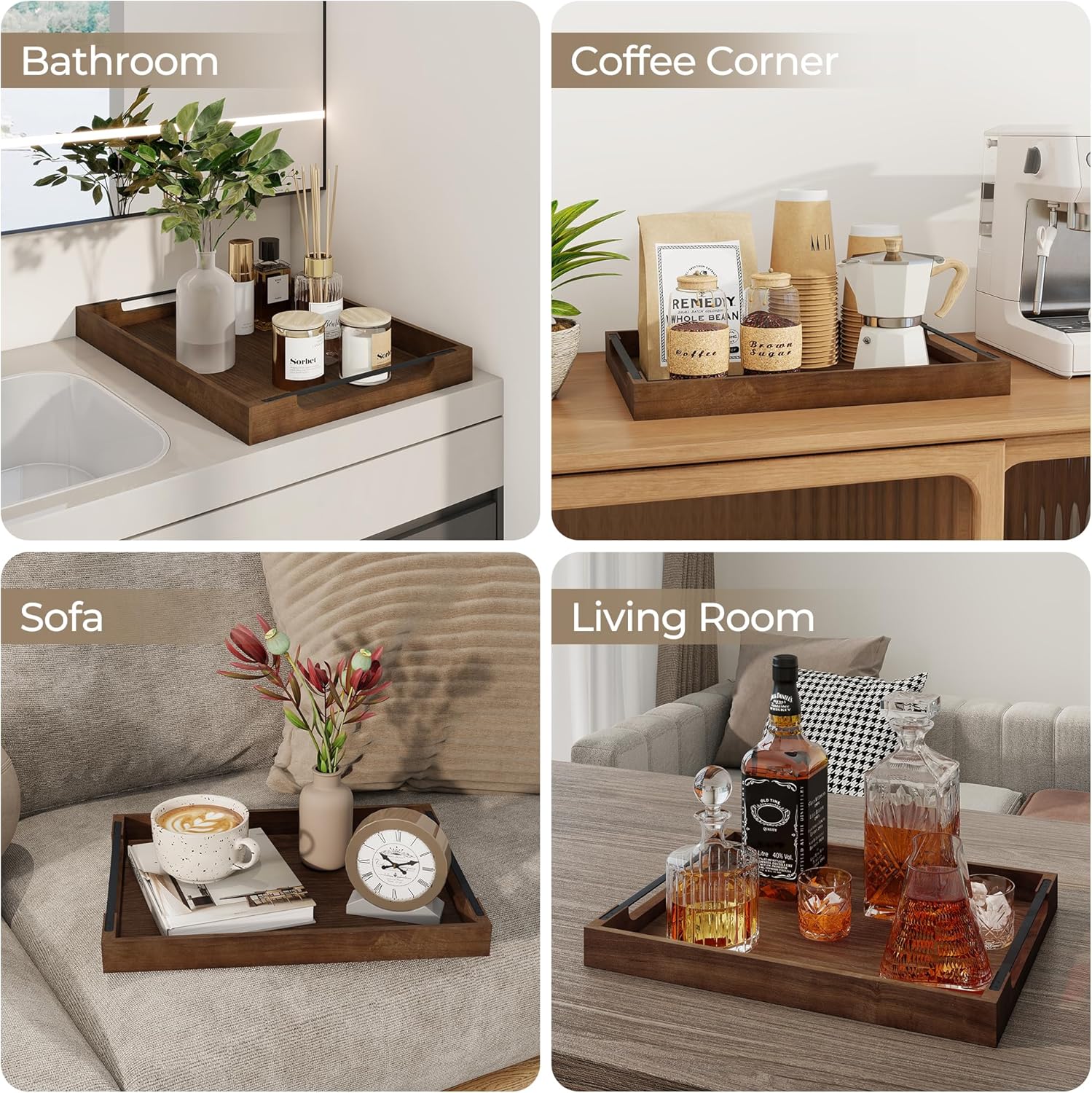 Axeman Wooden Serving Tray with Metal Handles|Ottoman Tray for Breakfast, Bed, Couch|17x13in Ash