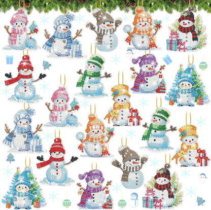 Skylety 20 Pcs Christmas Diamond Art Ornaments Kit Cute Snowman Diamond Painting Ornaments Tag DIY