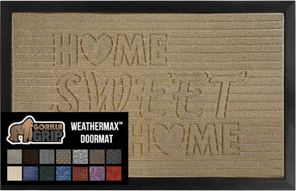 GORILLA GRIP 100% Waterproof All-Season WeatherMax Doormat, US Designed Natural Rubber, Stain and