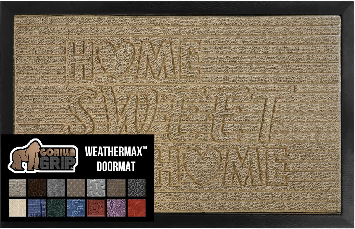 GORILLA GRIP 100% Waterproof All-Season WeatherMax Doormat, 47x35, US Designed Natural Rubber