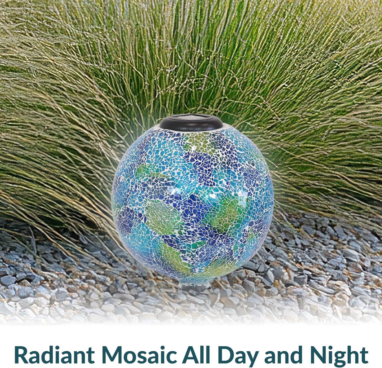 Sunnydaze 10 inch Solar Gazing Ball for Garden - Glass Outdoor Gazing Globe - Crackled Azul Terra