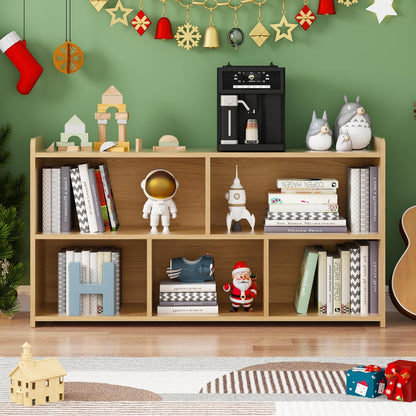 Book Shelf, 5 Cubes Storage Organizer, Open Shelf Wooden Bookcase, Freestanding Log Bookshelf Cube