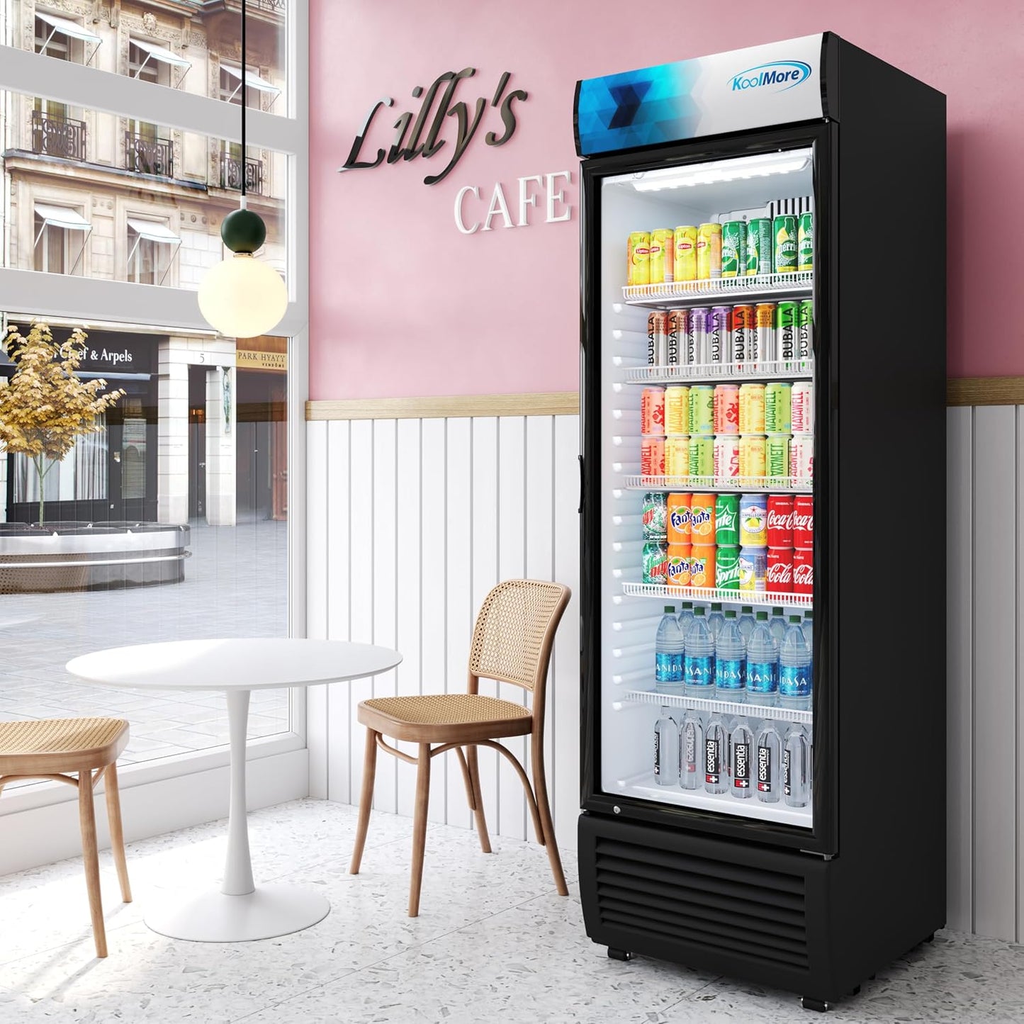 KoolMore KM-MDR-1GD-15C 26 in. Commercial Glass Door Merchandiser Refrigerator with LED Lights, 15