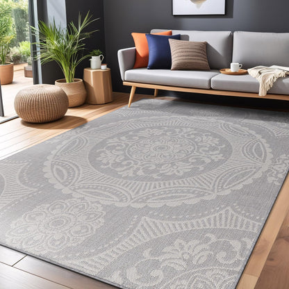 Medallion Outdoor Rug 8x10 Washable Outside Carpet for Indoor Patio Porch Waterproof Easy Cleaning