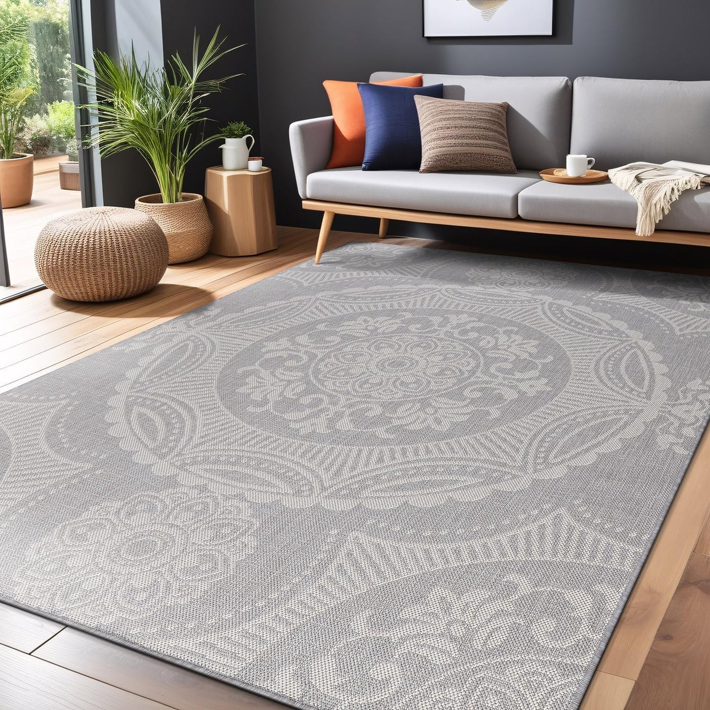 Medallion Outdoor Rug 6x9 Washable Outside Carpet for Indoor Patio Porch Waterproof Easy Cleaning