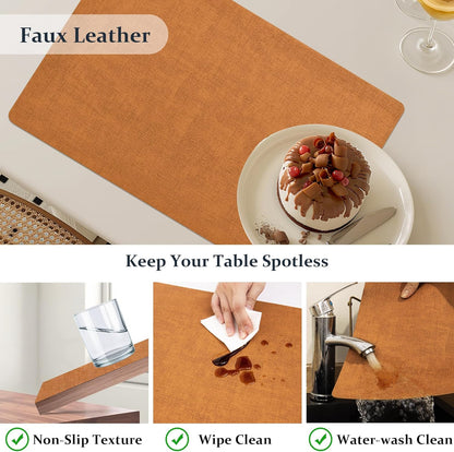 FROMHEART Faux Leather Placemats Set of 4–Waterproof,Heat/Oil Stain-Resistant PU Table