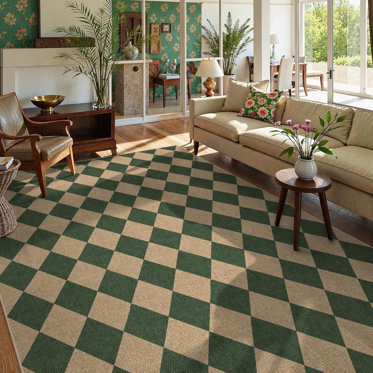 Lahome Checkered Washable Rugs 8x10, Easy Jute Rug for Living Room Patio, Farmhouse Neutral Indoor