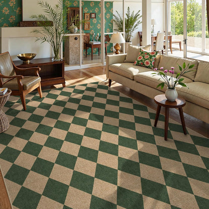 Lahome Checkered Washable Rugs 8x10, Easy Jute Rug for Living Room Patio, Farmhouse Neutral Indoor