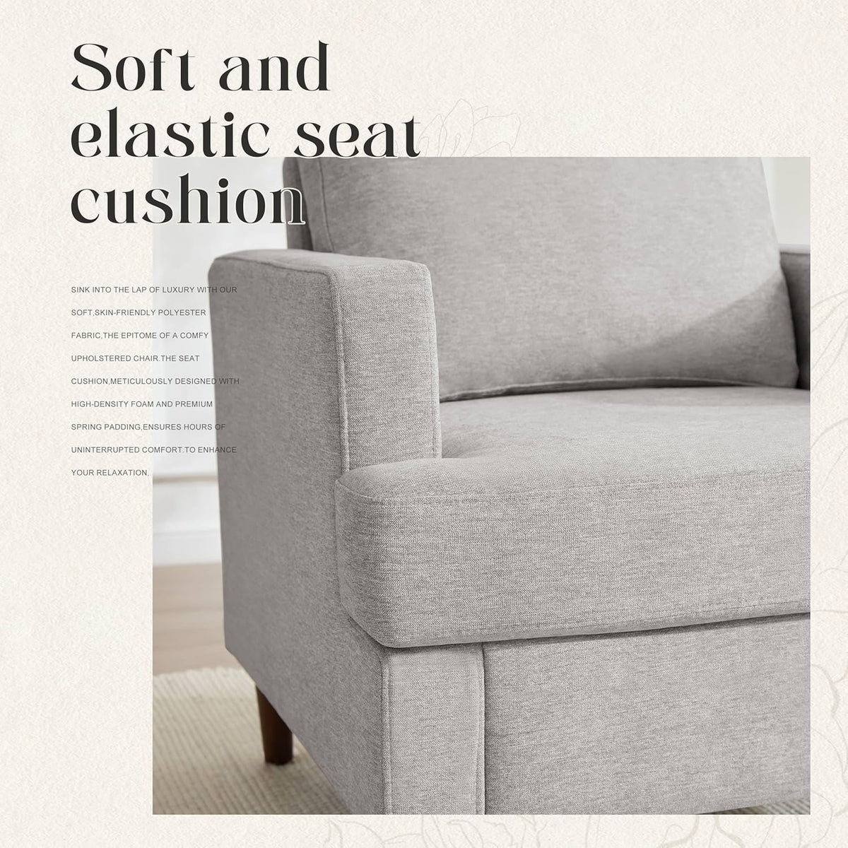 Mid-Century Accent Chair,Modern Linen Fabric Armchair for Living Room,Comfy Upholstered Reading