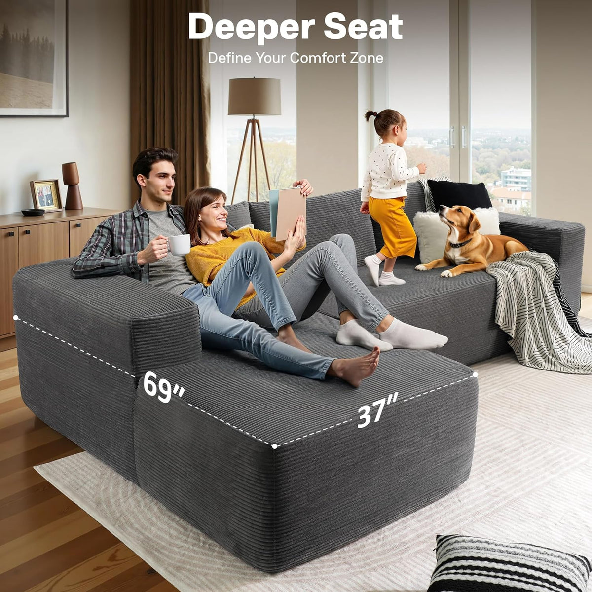 104" Cloud Sectional Couches for Living Room,L Shaped Boneless Couch in A Box,Sleeper Sofa with
