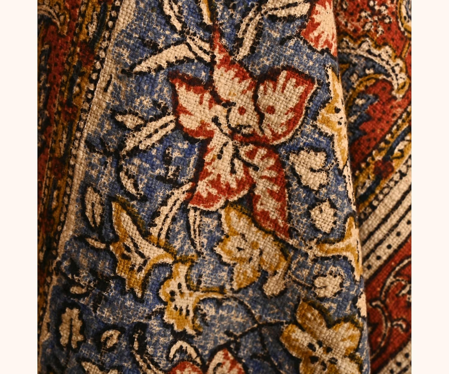 Handmade Cotton Floral Throw Blanket | Indian Block Print with Tassels | Boho Fringed Sofa & Bed