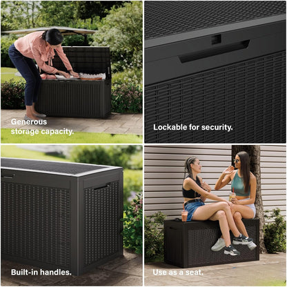 150 Gallon Outdoor Storage Box Waterproof Lockable Resin Deck Box Large, Patio Storage Bin for Pool
