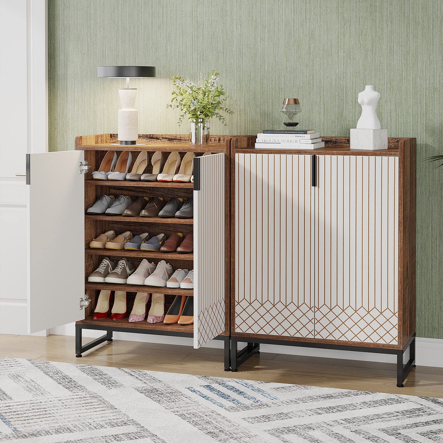 Tribesigns Modern Shoe Cabinet for Entryway, 25 Pairs Shoe Cabinet with Doors, Wood 5-Tier Shoe