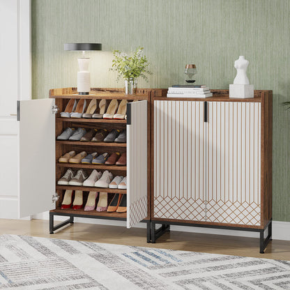 Tribesigns Modern Shoe Cabinet for Entryway, 25 Pairs Shoe Cabinet with Doors, Wood 5-Tier Shoe