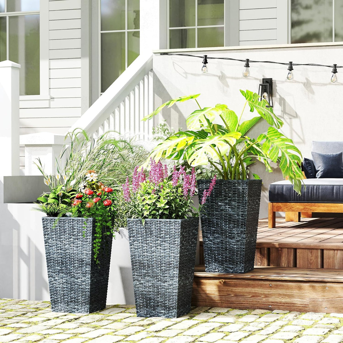 Outsunny Tall Planters for Outdoor Plants Set of 3, 24 in Taper Planters with Drainage Holes