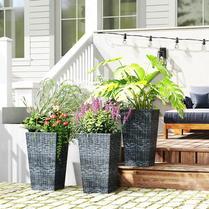 Outsunny Tall Planters for Outdoor Plants Set of 3, 24 in Taper Planters with Drainage Holes