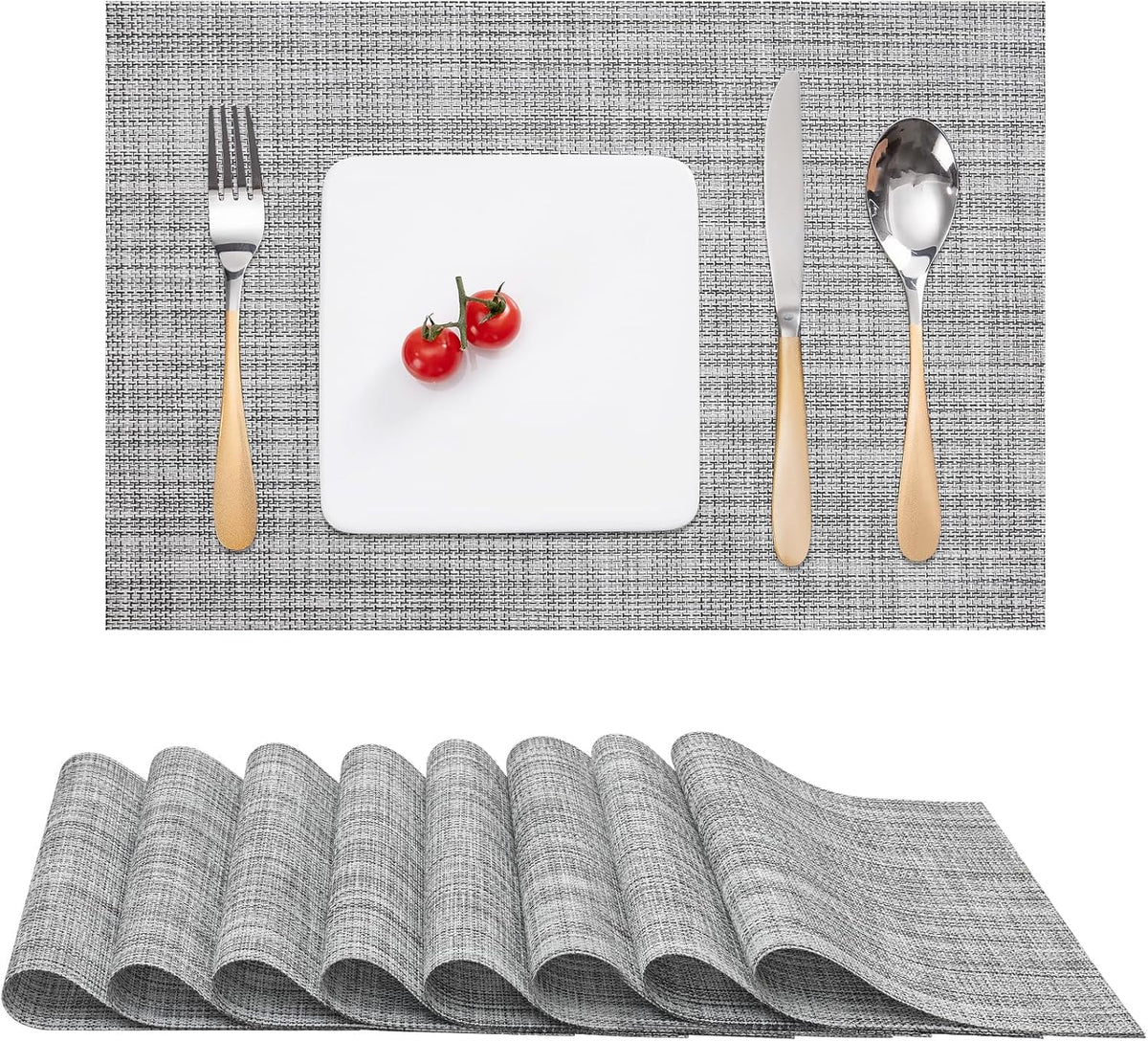 Myir JUN Placemats Set of 8, Vinyl Woven Placemats Place Mats Indoor Set of 8 Washable Table Mats