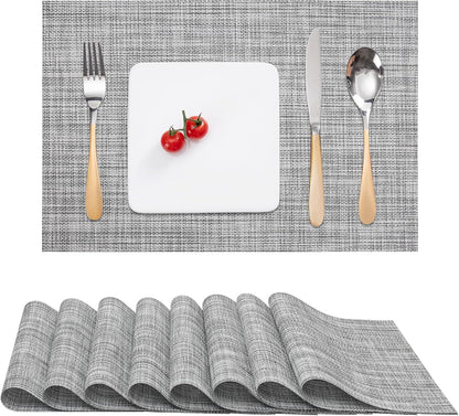 Myir JUN Placemats Set of 8, Vinyl Woven Placemats Place Mats Indoor Set of 8 Washable Table Mats