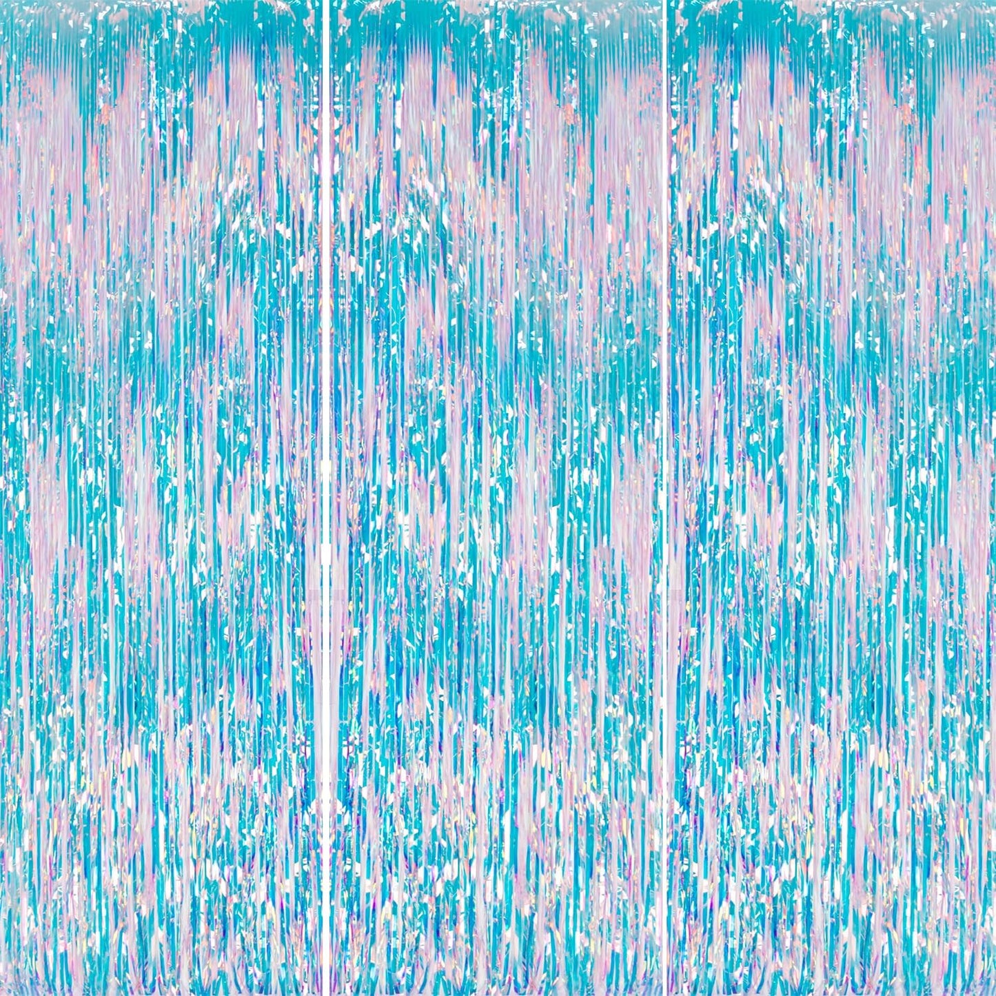 3 Pack Foil Fringe Backdrop - Iridescent Shiny Tinsel Curtains for Party Decoration/Photo Booth