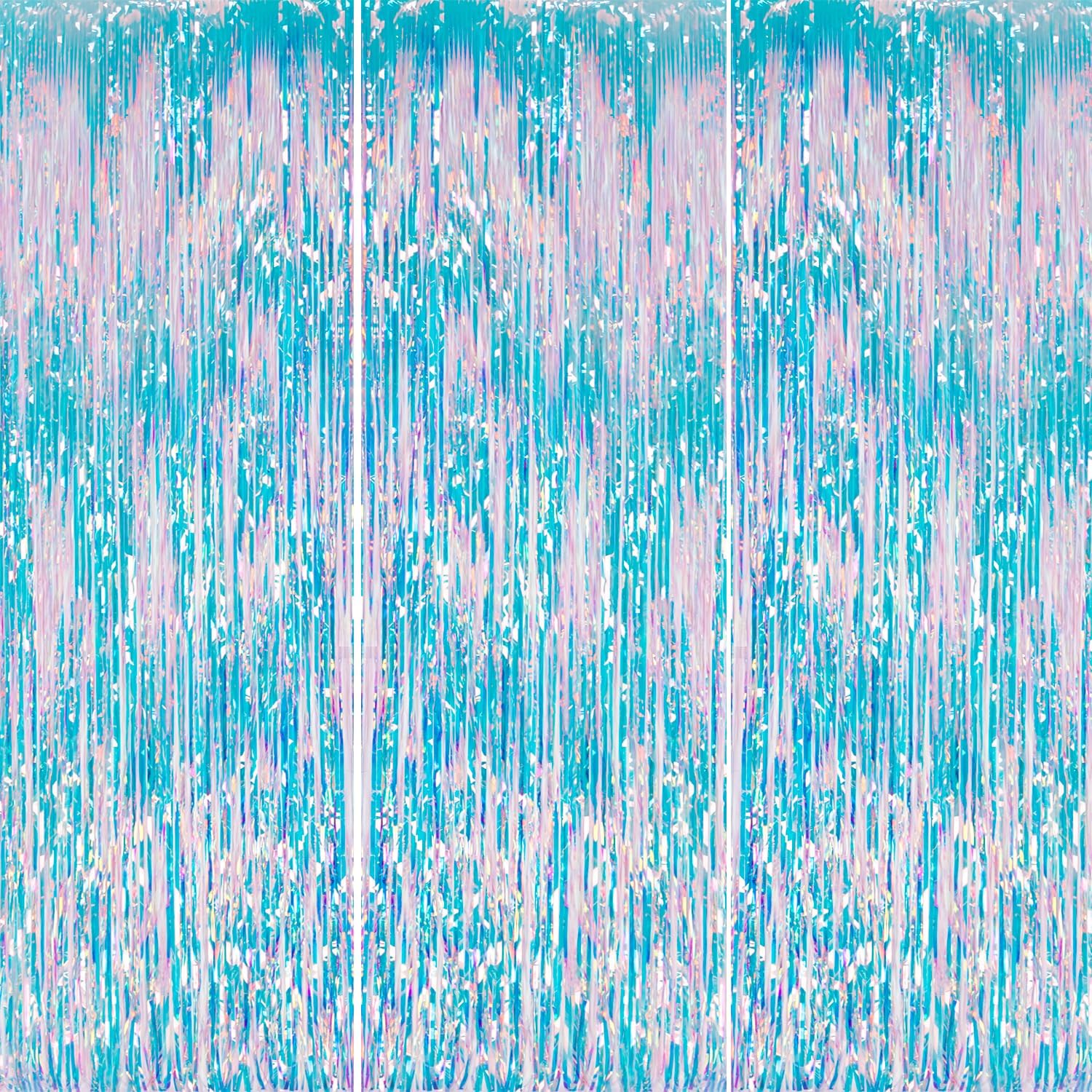3 Pack Foil Fringe Backdrop - Iridescent Shiny Tinsel Curtains for Party Decoration/Photo Booth