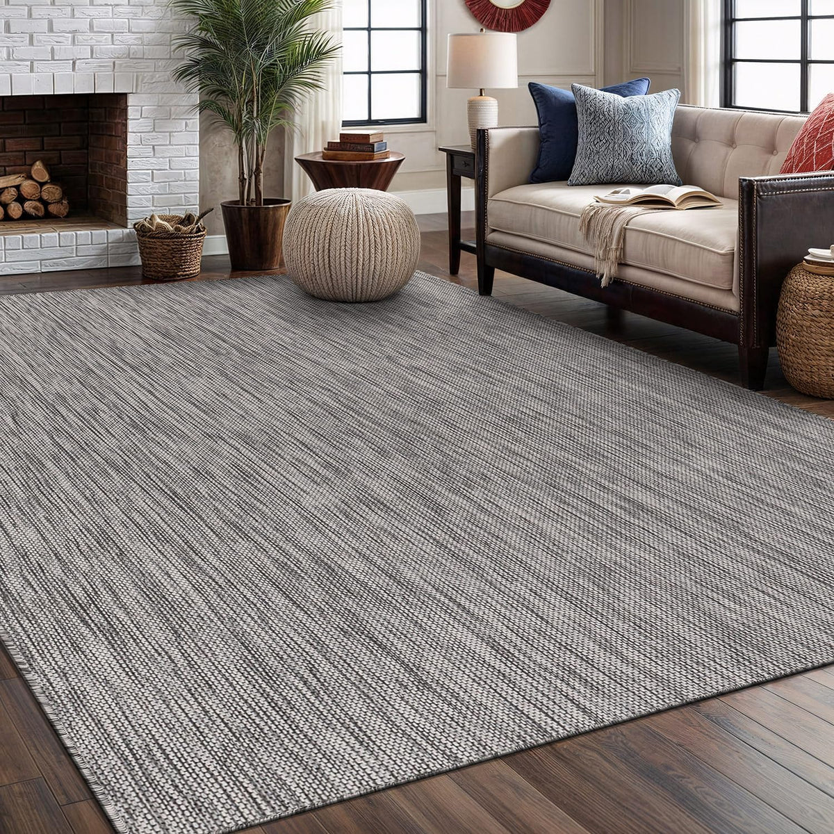 Washable Indoor Outdoor Rug 8x10 Weather Resistant Area Rugs Modern Solid for Porch Deck Balcony