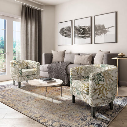 BELLEZE Living Room Chairs Set of 2, Linen Round Accent Barrel Chairs, Club Tub Sofa Chairs for