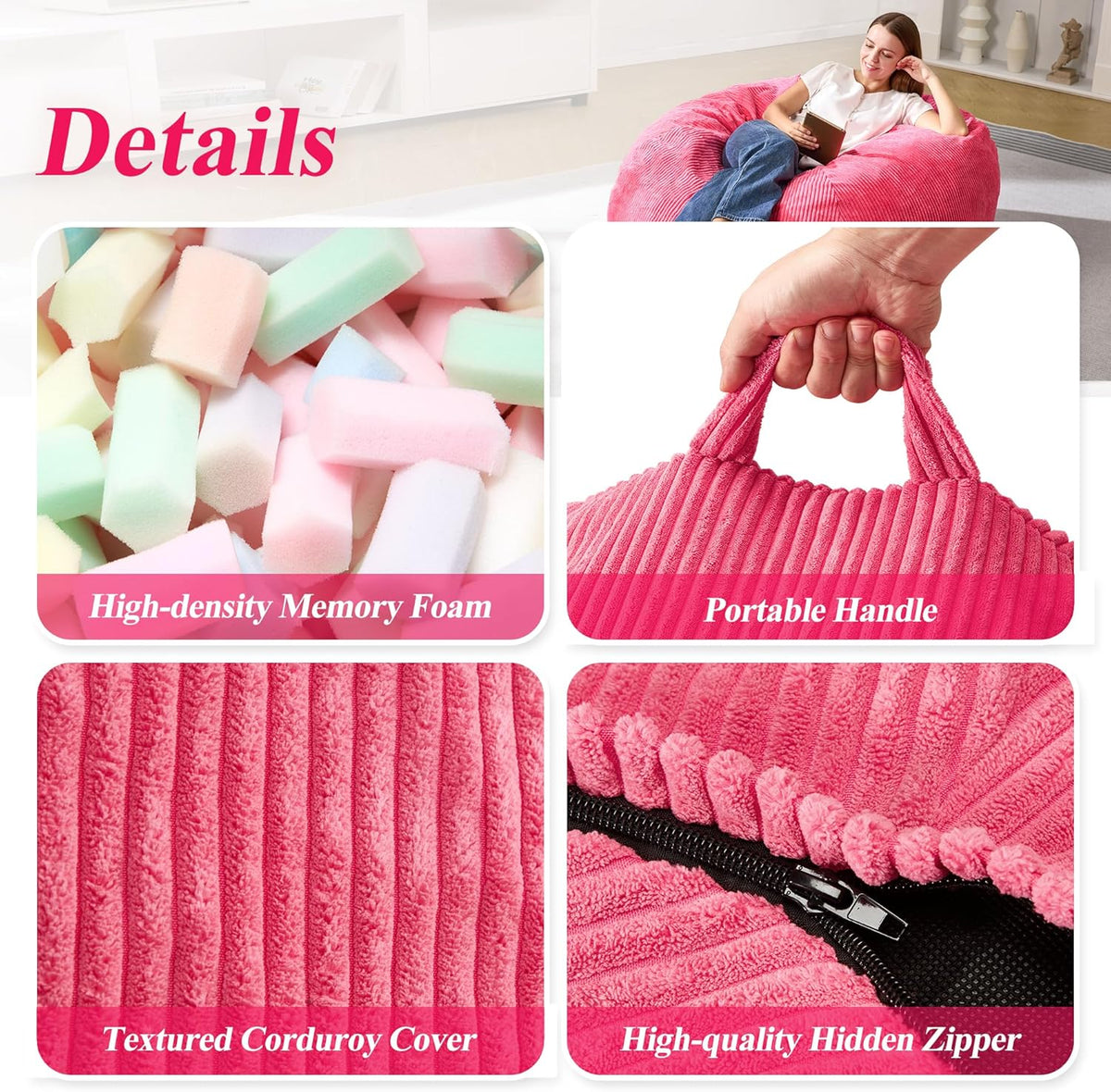 3.5FT Bean Bag Chairs Teardrop Bean Bag Chair for Adults Beanbag Chair with Memory Foam Filled