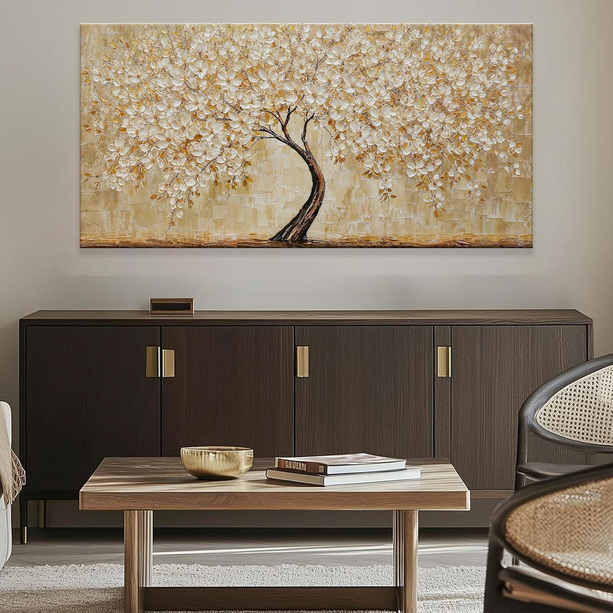 TAIJXAGSG Canvas Wall Art Decor Gold Tree Flower Wall Art Gold Tree Of Life Abstract Wall Decor